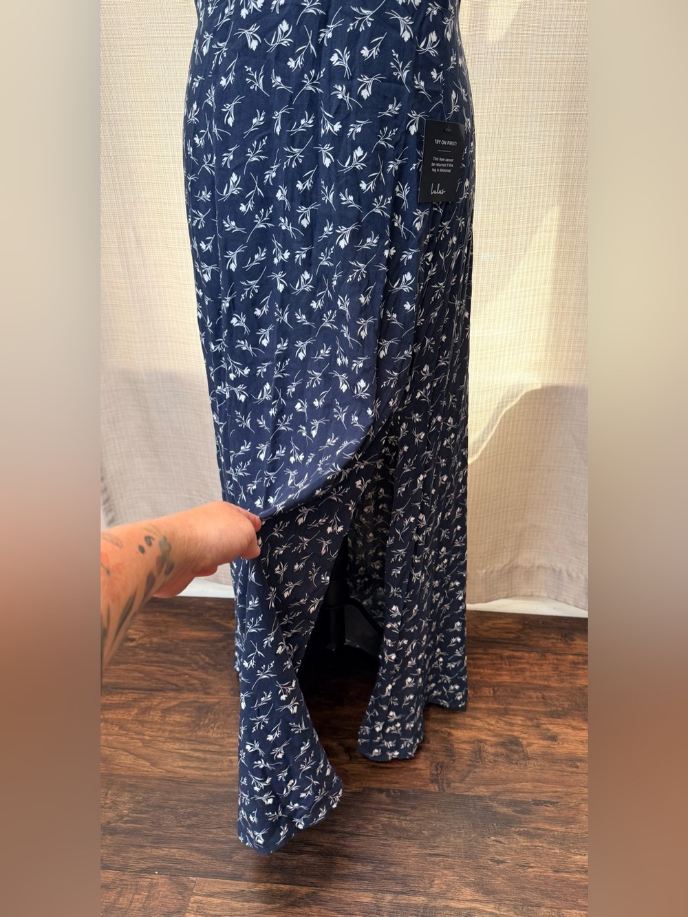 Lulus New Desires Navy Blue Floral Print Backless Maxi Dress Sz XL NWT Flirty - Picture 4 of 16